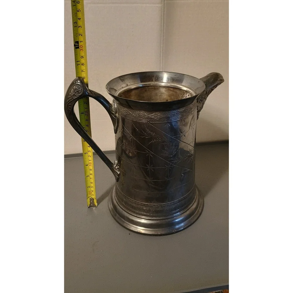 Benedict Rogers Silver Co Pitcher Antique 8.5in Silver Plated Etched Floral BRC2